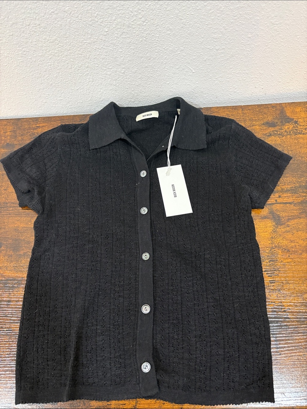 Buck Mason Women’s Black Coastal Linen Pointelle Polo XS $138